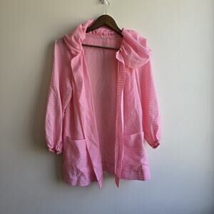 VTG 60s 70s Dotti Original Pink‎ Cardigan M Hood Sheer Coquette Soft Girl Kawaii
